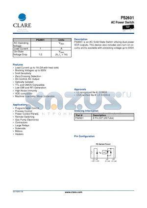PS2601 datasheet - AC Power Switch
