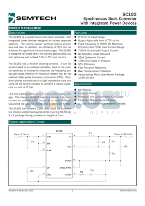 SC192 datasheet - Synchronous Buck Converter with Integrated Power Devices