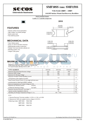 SMF15SS datasheet - 1.0AMP Surface Mount Fast Recovery Rectifiers