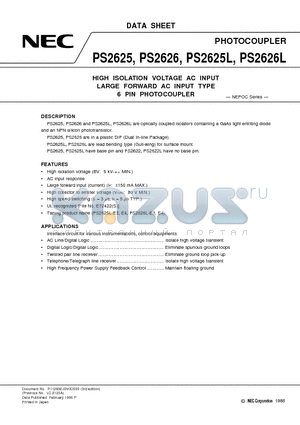 PS2626 datasheet - HIGH ISOLATION VOLTAGE AC INPUT LARGE FORWARD AC INPUT TYPE 6 PIN PHOTOCOUPLER