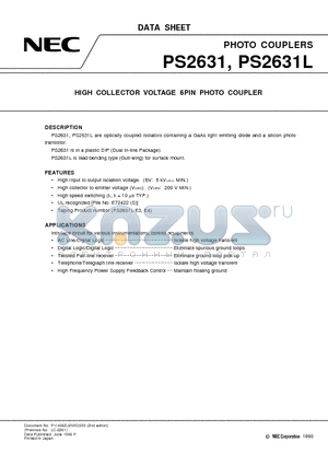 PS2631L datasheet - HIGH COLLECTOR VOLTAGE 6PIN PHOTO COUPLER