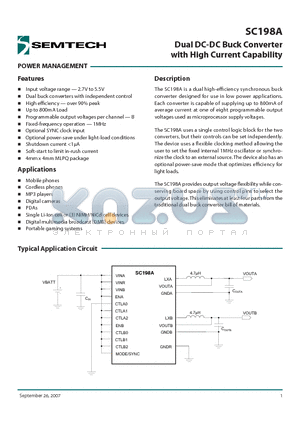 SC198A datasheet - Dual DC-DC Buck Converter with High Current Capability