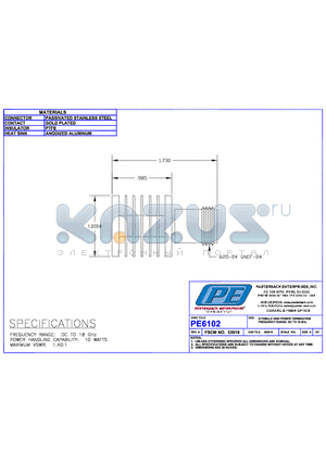 PE6102 datasheet - N FEMALE HIGH POWER TERMINATIION FREQUENCY RANGE: DC TO 18GHz