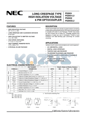 PS2651 datasheet - LONG CREEPAGE TYPE HIGH ISOLATION VOLTAGE 6 PIN OPTOCOUPLER