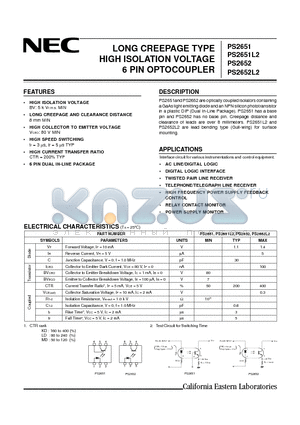 PS2651L2 datasheet - LONG CREEPAGE TYPE HIGH ISOLATION VOLTAGE 6 PIN OPTOCOUPLER