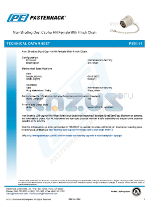 PE6114 datasheet - Non-Shorting Dust Cap for HN Female With 4 Inch Chain