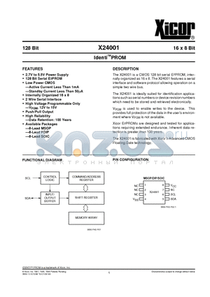 X24001SI-2.7 datasheet - IdentiPROM