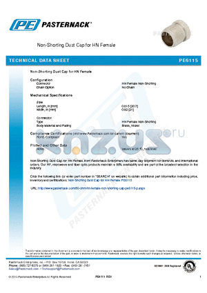 PE6115 datasheet - Non-Shorting Dust Cap for HN Female