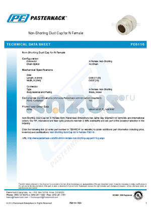 PE6116 datasheet - Non-Shorting Dust Cap for N Female