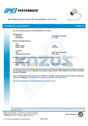 PE6118 datasheet - Non-Shorting Dust Cap for SC Female With 4 Inch Chain