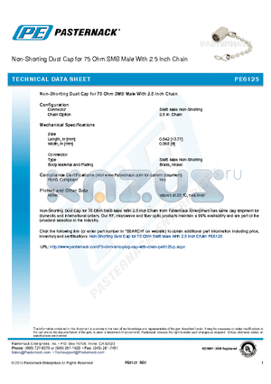 PE6125 datasheet - 75 OHM SMB CAP WITH CHAIN