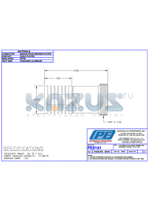 PE6141 datasheet - 7/16 FEMALE HIGH POWER TERMINATION FREQUENCY RANGE: DC TO 7 GHz