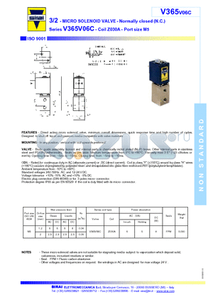 V365-V06C datasheet - 3/2 - MICRO SOLENOID VALVE - Normally closed (N.C.)