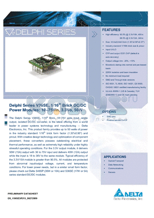 V36SE3R315NMFA datasheet - Delphi Series V36SE, 1/16th Brick DC/DC Delphi Series V36SE, 1/16th Brick DC/DC