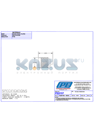 PE6157 datasheet - TNC MALE TERMINATION