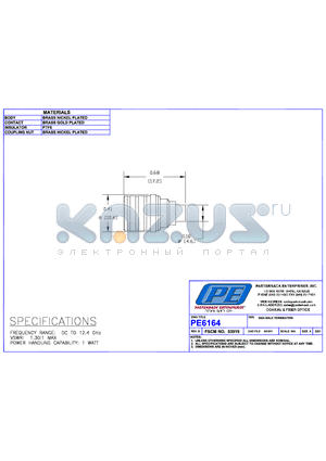 PE6164 datasheet - QMA MALE TERMINATION