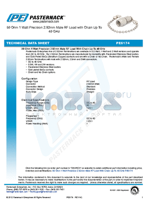 PE6174 datasheet - 50 Ohm 1 Watt Precision 2.92mm Male RF Load with Chain Up To 40 GHz