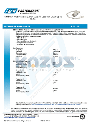 PE6179 datasheet - 50 Ohm 1 Watt Precision 2.4mm Male RF Load with Chain Up To 50 GHz