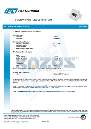 PE6806 datasheet - 2 Watts WR-90 RF Load Up To 12.4 GHz