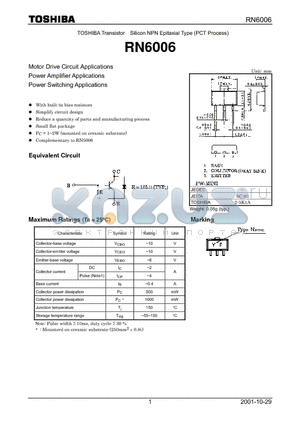 RN6006 datasheet - TOSHIBA Transistor Silicon NPN Epitaxial Type (PCT Process)