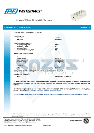 PE6821 datasheet - 55 Watts WR-51 RF Load Up To 18 GHz