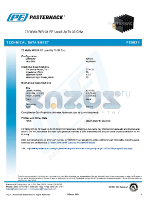 PE6828 datasheet - 75 Watts WR-34 RF Load Up To 33 GHz