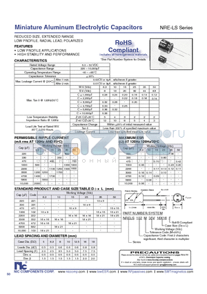 NRELS102M1010X9F datasheet - Miniature Aluminum Electrolytic Capacitors