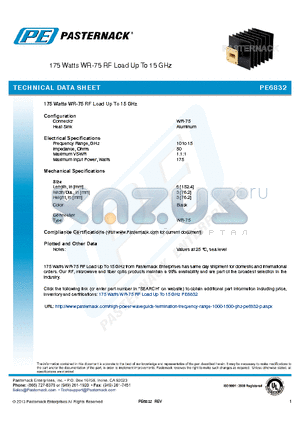 PE6832 datasheet - 175 Watts WR-75 RF Load Up To 15 GHz