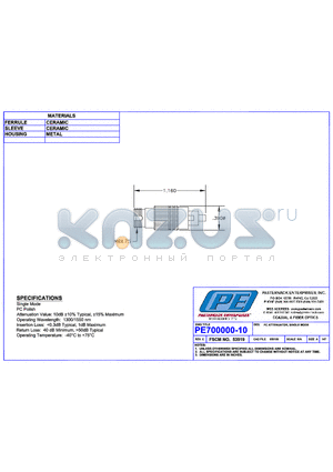 PE700000-10 datasheet - FC ATTENUATOR, SINGLE MODE