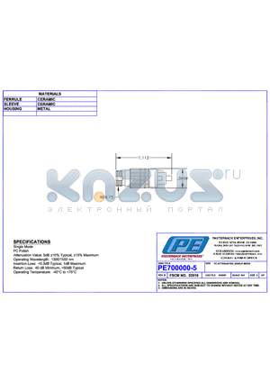 PE700000-5 datasheet - FC ATTENUATOR, SINGLE MODE