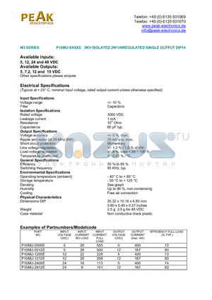 P10MU-0512E datasheet - 3KV ISOLATED 2W UNREGULATED SINGLE OUTPUT DIP14