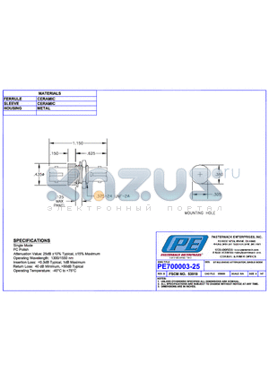 PE700003-25 datasheet - ST BULKHEAD ATTENUATOR, SINGLE MODE