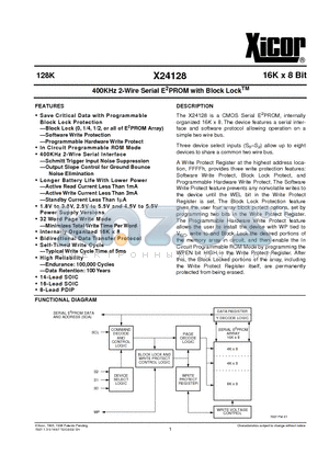 X24128PI datasheet - 400KHz 2-Wire Serial E2PROM with Block Lock