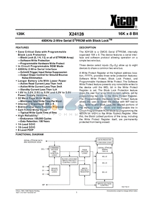 X24128PI-1.8 datasheet - 400KHz 2-Wire Serial E2PROM with Block Lock