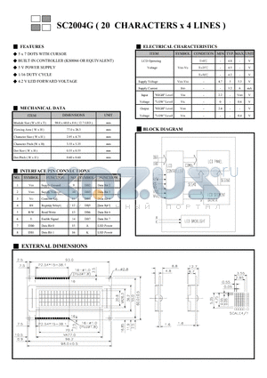 SC2004G datasheet - SC2004G (20 CHARACTERS x 4 LINES)