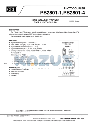 PS2801-4-V-F3 datasheet - nullHIGH ISOLATION VOLTAGE HIGH ISOLATION VOLTAGE