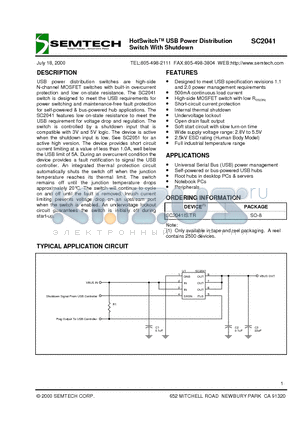 SC2041ISTR datasheet - HotSwitch USB Power Distribution Switch With Shutdown