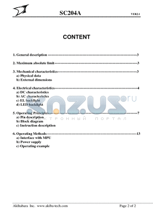 SC204A datasheet - A dot-matrix character LCD module