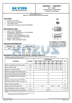 SMF506C datasheet - 5.0 Amp Surface Mount Silicon Fast Recovery Rectifiers