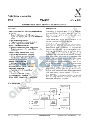 X24257B-2.5 datasheet - 400kHz 2-Wire Serial EEPROM with Block Lock