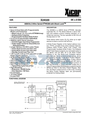 X24320PI datasheet - 400KHz 2-Wire Serial E2PROM with Block Lock