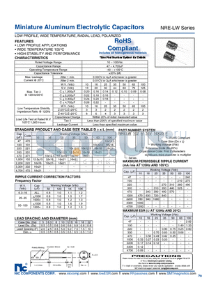 NRELW101M10016X16F datasheet - Miniature Aluminum Electrolytic Capacitors