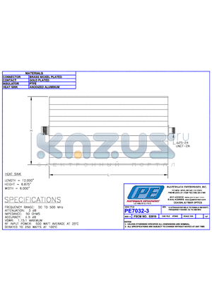 PE7032-3 datasheet - N ATTENUATOR MALE TO FEMALE 500 WATT, FREQUENCY RANGE: DC TO 500MHz