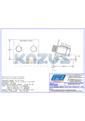 PE7033 datasheet - TWO STAGE BENCH ROTARY ATTENUATOR FREQUENCY RANGE: DC TO 2 GHz