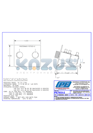 PE7033-2 datasheet - BNC FEMALE TWO STAGE BENCH MOUNT ROTARY ATTENUATOR, 1 WATT FREQUENCY RANGE: DC TO 2 GHz