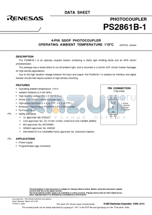 PS2861B-1 datasheet - 4-PIN SSOP PHOTOCOUPLER OPERATING AMBIENT TEMPERATURE 110`C