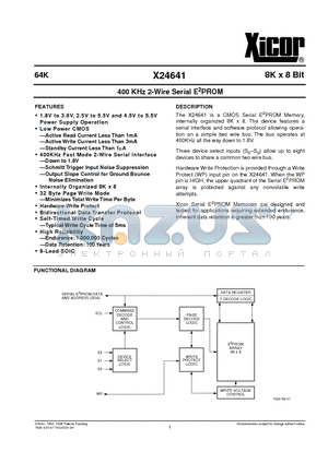 X24641S8-2.5 datasheet - 400 KHz 2-Wire Serial E 2 PROM