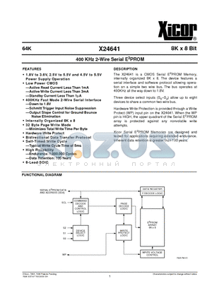 X24641S8I-2.5 datasheet - 400 KHz 2-Wire Serial E 2 PROM