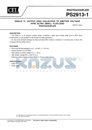 PS2913-1-F3-A datasheet - SINGLE Tr. OUTPUT, HIGH COLLECTOR TO EMITTER VOLTAGE 4-PIN ULTRA SMALL FLAT-LEAD PHOTOCOUPLER