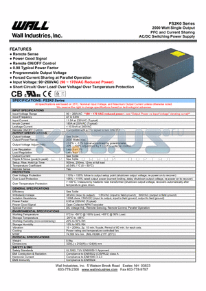 PS2K0-09 datasheet - 2000 Watt Single Output PFC and Current Sharing AC/DC Switching Power Supply